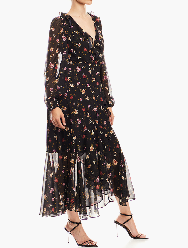 MyRunway Shop GUESS Black Multi Mesh Overlay Plunge Midi Dress for